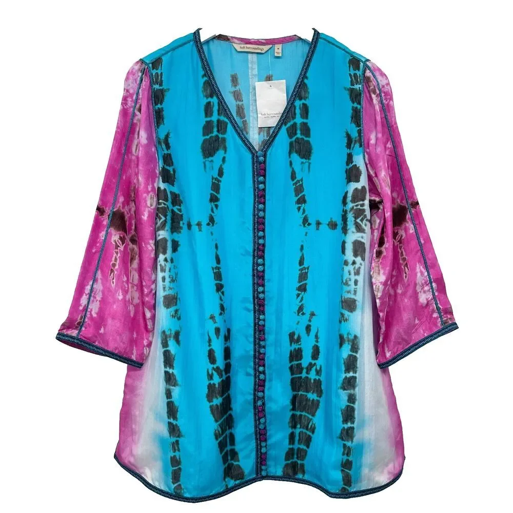 Soft Surroundings Curacao Tunic Top Shirt Medium 100% Silk Tie Dye New NO TANK‎ - Picture 13 of 13